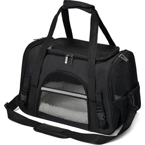 Dog Cat Carrier Soft for Small Pet Up to 16 Lbs TSA Airline Approved Travel Carrier Collapsible Puppy Car Mesh Bag 17.5 10.2 11.4 inch - Black (1/5)