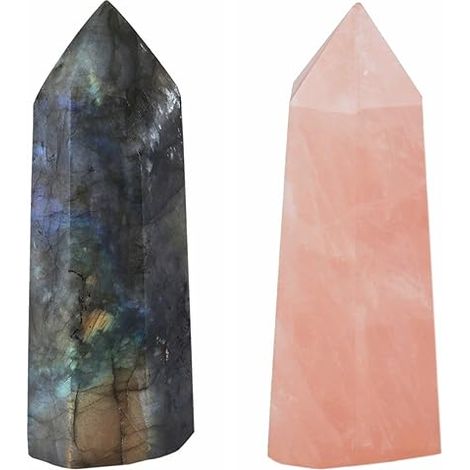 Labradorite Quartz Rose Colonne Cristal Naturelle Pierre Baguette Point Pierre Guerison Méditation Décoration Lot 2 (1/4)