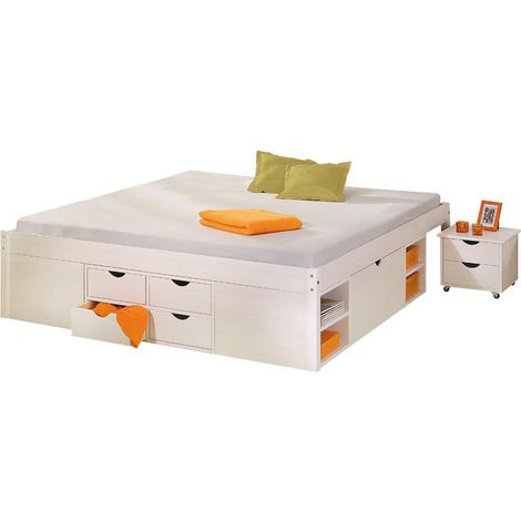 lit multi-rangements en coloris blanc, 180 x 200 cm -PEGANE-