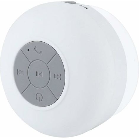 DEESSE SHOP - Haut-parleur Bluetooth étanche IP4 sans fil portable haut-parleur mains libres microphone intégré avec ventouse pour voitures, salles de bains, cuisines, bureaux, etc. (Blanc) (1/5)