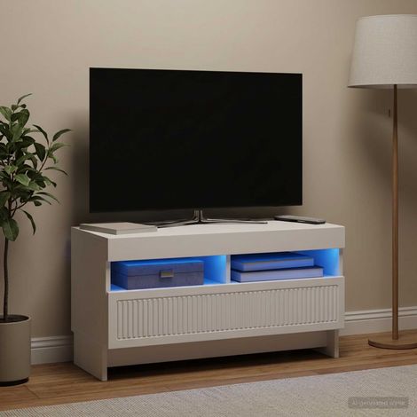 Beyamis Meuble TV LED en bois composite blanc (1/5)