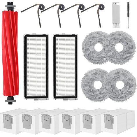 Zubehör Ersatz für Roborock Qrevo Serie - QV 35A, QV 35S, QR 598, QR 798 Saugroboter, 1 Hauptbürste, 4 Seitenbürsten, 2 HEPA Filter, 4 Wischtücher, 6 Staubbeutel, 1 Reinigungsbürste (1/5)