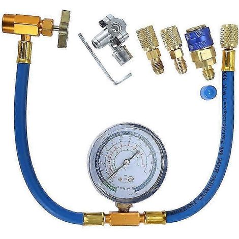 Tuyau de charge de réfrigérant compatible R134A (avec manomètre de climatisation) - Raccord pour canette de réfrigérant R134A, R-1 (1/5)