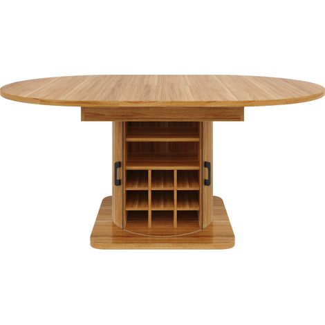 Table à manger extensible avec rangement, plateau MDF et structure métallique, couleur brun foncé (1/5)