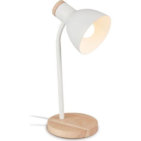 Briloner PREP lampe de table design blanc bois Ø14 cm 39.5 cm E14 max 10 W avec interrupteur sur câble métal lampe bureau chambre salon
