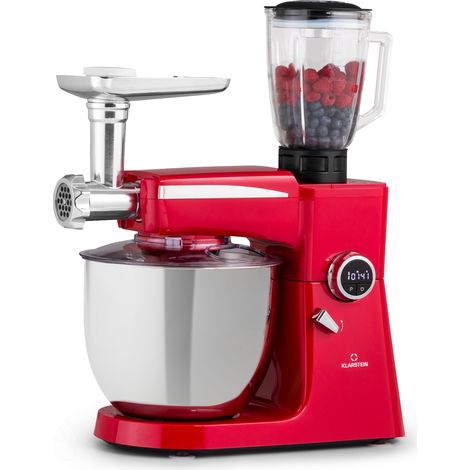 Klarstein – Robot pâtissier multifonction 2000W – Bol inox 10L – 8 vitesses – Hachoir à viande – Blender 3 en 1 – Accessoires inclus