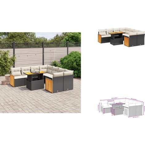 Salon de jardin 9 pcs avec coussins noir résine tressée - Ensemble Salon De Jardin - Mobilier De Jardin - Table De Jardin Extensible - Chaise Lounge - Fauteuil De Jardin (1/3)