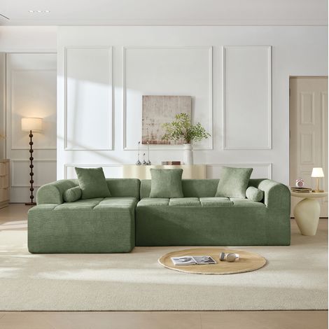 Sofá esquinero verde de chenilla de 4 plazas, 263 cm, con bolsillo de almacenaje OKMYHOME (1/5)