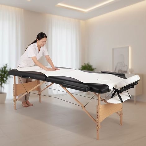 Canapé de massage mobile 2 zones avec sac, canapé cosmétique, pliable blanc/noir, nouveau
