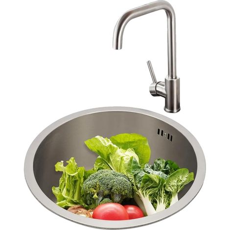 Évier rond, 36 cm de diamètre, matériau en acier inoxydable, style à cuve unique, un trou, installation encastrable et à poser (1/5)