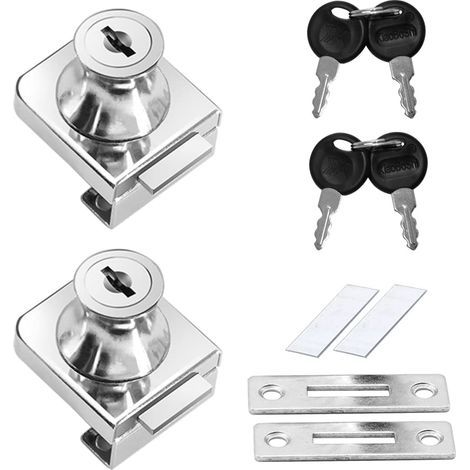2 Pcs Zinc Alloy Glass Door Lock, Rustproof Cabinet Lock Door Lock, for 5-12mm Glass Door No Drilling, with 4 Keys NPTERBL (1/5)