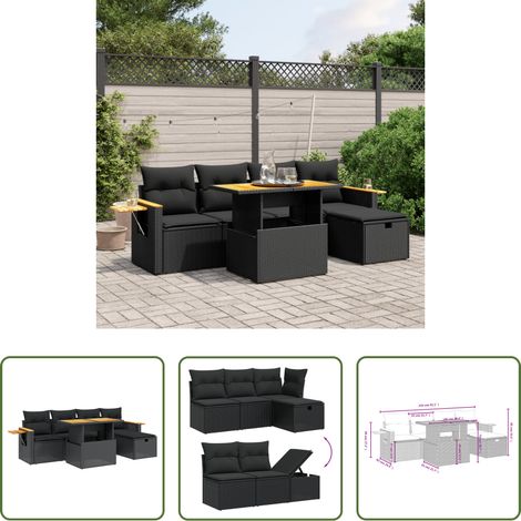 vidaXL Table de jardin - Salon de jardin 6 pcs avec coussins noir résine tressée (1/5)