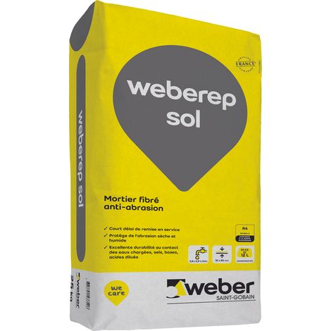 Weber Saint-Gobain Mortier de réparation, protège de l'abrasion 25Kg, Weberep sol, classe R4 selon norme NF EN 1504-3