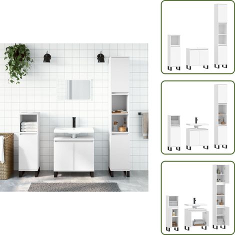 Armarios de baño con almacenamiento - vidaXL Set de muebles de baño 3 piezas madera contrachapada blanco - Muebles de baño de madera contrachapada
