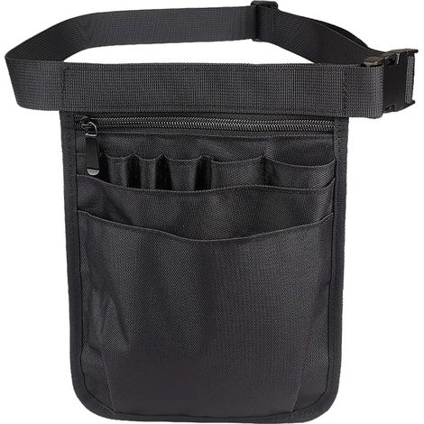Riñonera con cinturón ajustable y compartimentos múltiples, práctica para enfermeras, trabajadoras y peluqueras - Negra