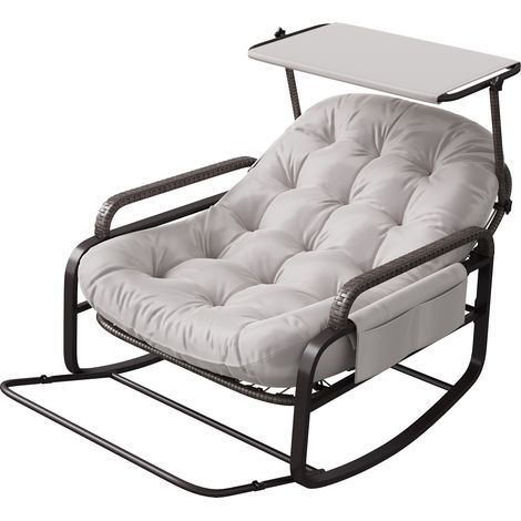 Poltrona a dondolo, poggiapiedi, schienale pieghevole, parasole e sacca per riporre, beige (1/5)