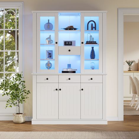 Vitrine Blanc avec LED 119,5x40x180 cm,4 Tiroirs et 5 Portes,17 Compartiments de rangement,Grand meuble de salon MDF (1/5)