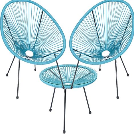 Ensemble de Conversation pour Jardin en polyrotin Deux Places avec Table Basse, 2 fauteuils Oeufs, 1 Table d'extérieur, Salon Patio, Balcon, Restaurant, bistrot, Bar (Azur) (1/5)