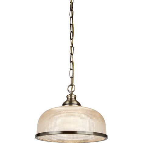 Searchlight Bistro - Sospensione a soffitto a cupola a 1 luce Bianco, Ottone antico, Vetro, E27 (1/5)