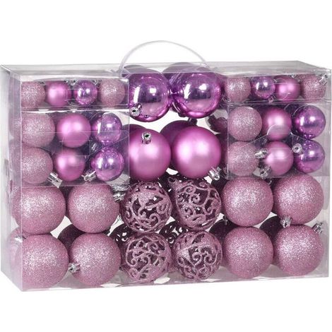 Pack of 100 Sturdy Plastic Christmas Balls Indoor Outdoor Christmas Decoration Tree Decoration Pink