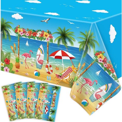 Lot de 4 nappes motif plage 130x220 cm imperméables pour fêtes
