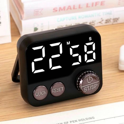 Minuteur de Cuisine Aimanté, Grand Écran LCD avec Horloge Numérique & Alarme Forte, Noir (1/5)