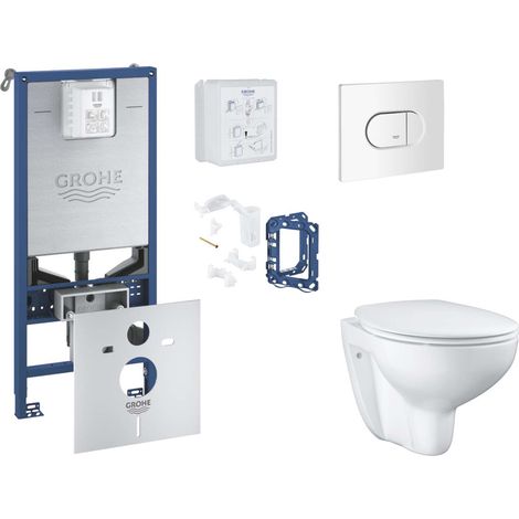 Grohe Rapid SLX - Set bâti-support, cuvette, abattant SoftClose, plaque de déclenchement Arena Cosmopolitan, blanc alpin SANI11BB3135