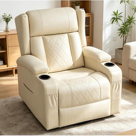 OKWISH Sillón relax reclinable giratorio de cuero PU beige con reposapiés (1/5)