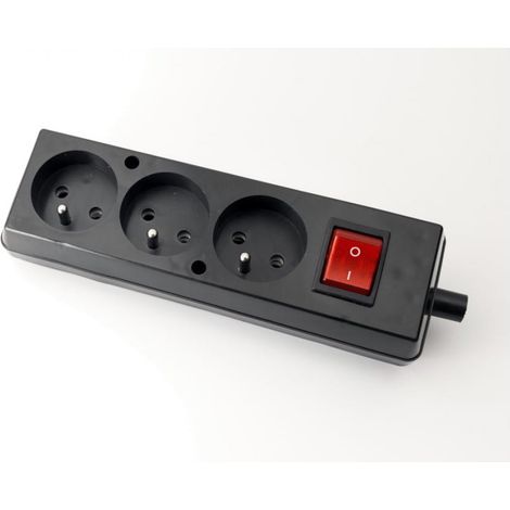 Enchufe triple port谩til de 16 A, 2 polos + z贸calo, 250 V con interruptor, color negro GN-370WS