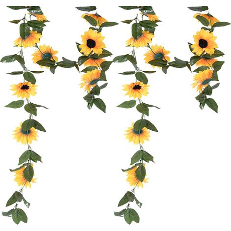 Guirlande de tournesols artificiels de 200 cm de long, aux détails réalistes et aux couleurs vives, idéale pour les fêtes, les jardins et les clôtures. (1/5)
