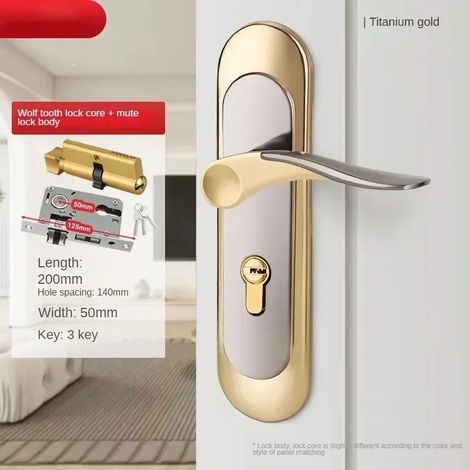 (Type or C) Serrure de porte en bois pour appartement/chambre, antivol, avec clé. (1/5)