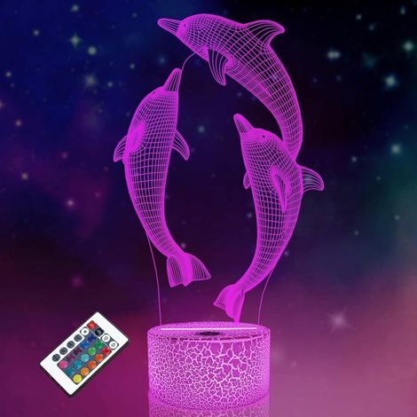 ZOLGINAH Night Light for Kids Dolphin 3D Night Light Porpoise Illusion Lamp with Remote Control 16 Color Changing Xmas Halloween Birthday Gift for Child Baby Boy (Remote - Ice Crack Base) (1/5)