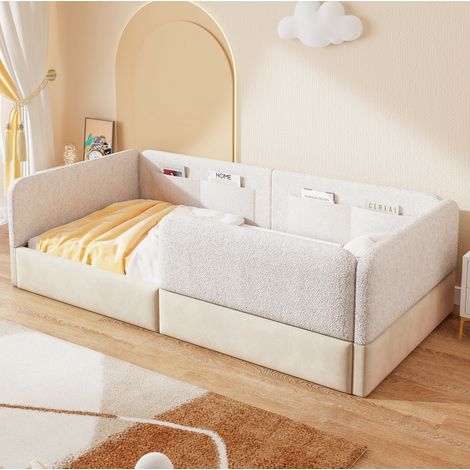 Bett 90x200 mit Stauraum gepolstert Weiß Samt HAVRYA (1/5)