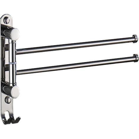 Porte Serviettes Salle de Bain avec 2 Barres 180°Rotatives Sèche-Serviettes en Acier Inoxydable SUS304 Porte Serviette Murale Sèche Serviettes pour Salle de Bain Cuisine Lavabo (Argent Chromé) (1/5)