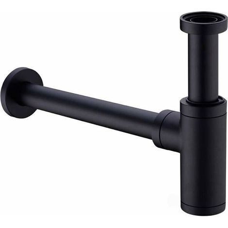 Laiton Siphon de Lavabo, Universel Syphon avec 200mm Tube d'extension, 1 1/4 x 32mm Réglable Sifon Anti Odeur Anti-fuite, Noir Mat (1/5)