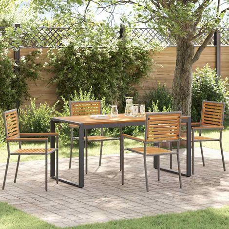 vidaXL  Garden Dining Set  5 pcs Grey and Brown Poly Rattan