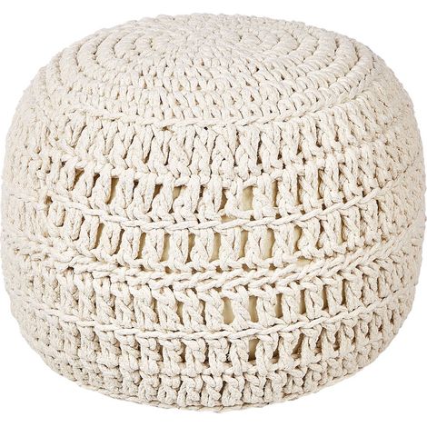 Pouf rotondo in maglia Boho Sgabello in cotone con imbottitura in EPS 40 x 40 cm Beige Arpatu
