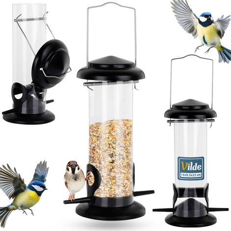 Mangiatoia per uccelli sospesa, contenitore per mangime per cereali, balcone, giardino, terrazza (1/5)