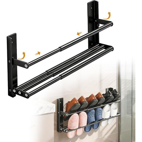 Étagère à Chaussures 2 Niveaux en Métal, Extensible de 37-67 cm Porte-Chaussures étroit Mural, Étagère Chaussures Gain de Place Rangement Chaussures Économique pour Entrée Couloir ou Placard (1/5)