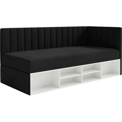 Selsey Ventrio - Jugendbett rechtsseitig mit Regalen, Easy-Clean-Samtbezug, schwarz (1/5)
