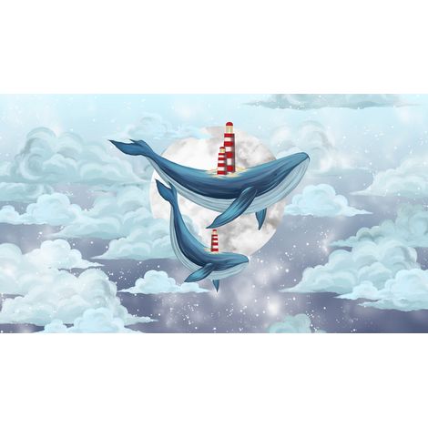 Papier peint panoramique Enfants - Baleines - 130 cm x 73 cm (1/2)