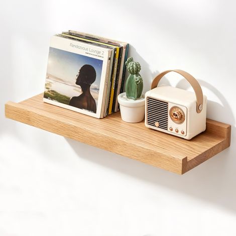 Etagere Murale Bois Chêne, Étagères Flottantes Étagères Murales en Bois Massif Solide pour Maison, Salon, Chambre d'enfant, Chambre, Salle de Bain, Bureau, Cuisine (Naturel, 30 cm) (1/5)