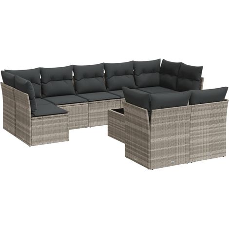 Maison Exclusive - Set Divano Giardino 10 pz con Cuscini Grigio Chiaro Polyrattan (1/3)