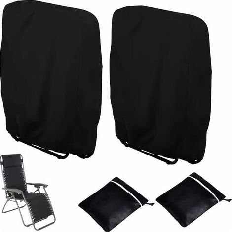 2pcs Housse de Protection pour Chaise Longue Pliante, Coupe-Vent Anti-UV Imperméable Housses pour Chaises de Jardin Pliantes, Housse de Chaise Longue de Jardin, avec Sac de Transport (Noir) (1/4)