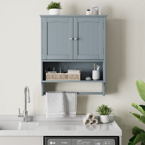 Meuble de salle de bain mural 56,8x19x70 cm MDF gris clair porte-serviettes gain de place – MEUBLIV (1/5)