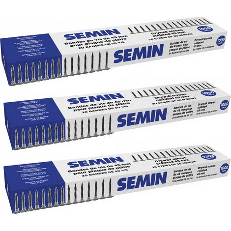 SEMIN Bandes de Vis TTPC 3,5 x 45 mm - 1000 pcs (20 Bandes de 50) - Auto-Perceuses - Compatible Visseuses Automatiques (Lot de 3) (1/5)