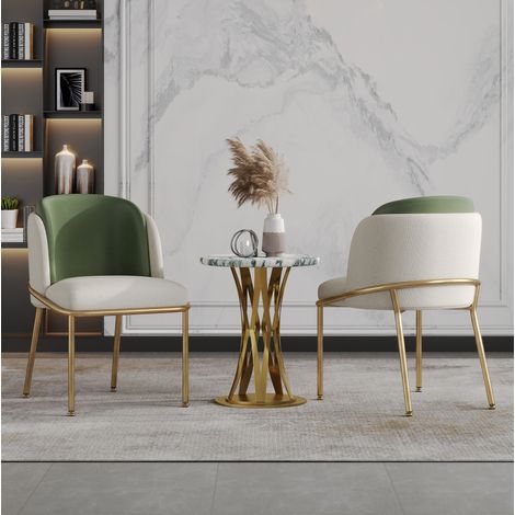 2 St Moderner Stuhl mit Schrägstuhlbein und Verstellbare Füße , Ideal für Wohnzimmer, Offene Bürofläche, Esszimmer (Grün+Golden) (1/5)