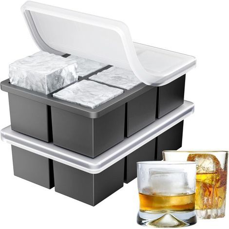 Eiswürfelform-Set, 2er-Pack, große Silikon-Eiswürfelform mit Deckel, BPA-frei, stapelbar und spülmaschinenfest, für Whisky, Cocktails, Bier, Wein, Snacks und gekühlte Getränke