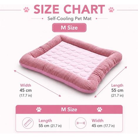 Tapis rafraîchissant pour chien taille S 45 x 35 cm, coussin auto-refroidissant lavable en tissu effet soie glacée, respirant et confortable pour chiens et chats, rose (1/5)