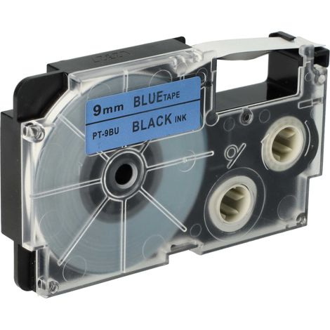 vhbw Label Tape compatible with Casio KL-300, KL-70E, KL-200E, KL-60, KL-7400, KL-7000, KL-7200 Label Printer 8m x 9 mm, Black on Blue, plastic (1/4)